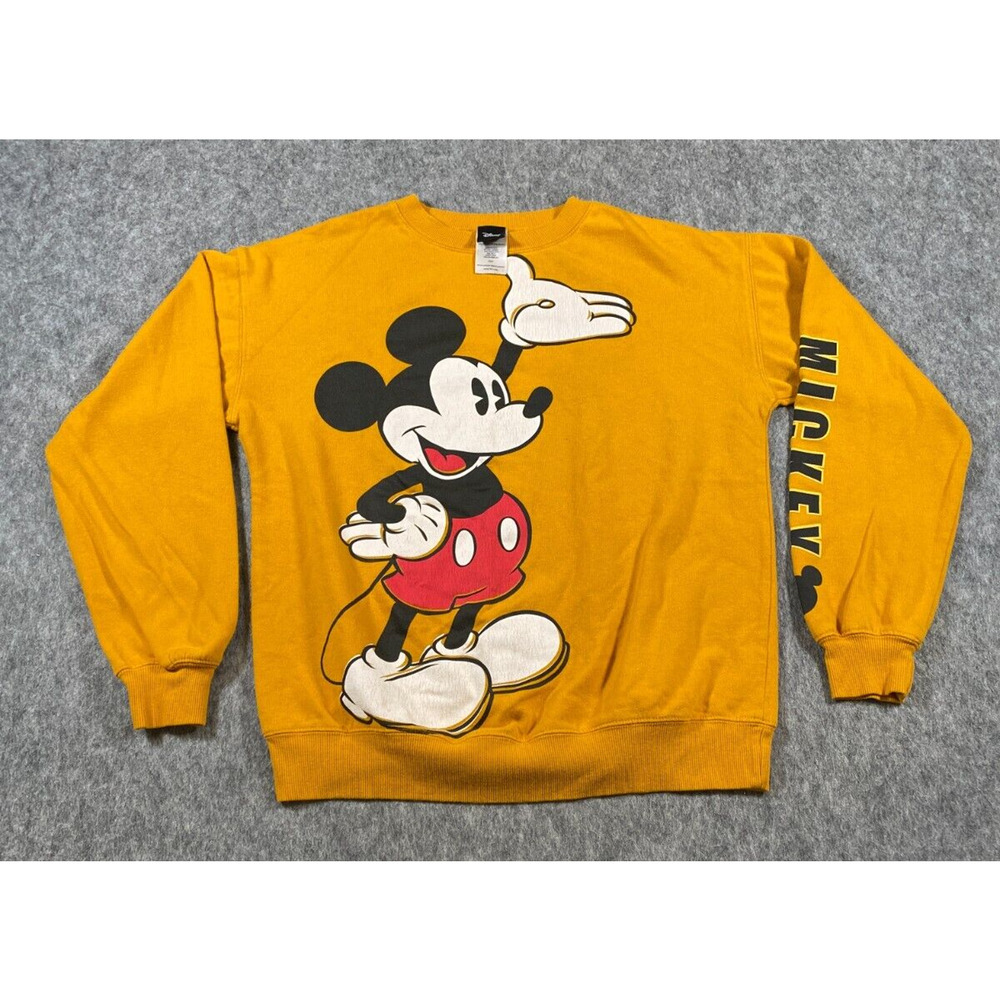 Disney Store Mickey Mouse Sweatshirt Crew Neck Large Print Golden Size XS